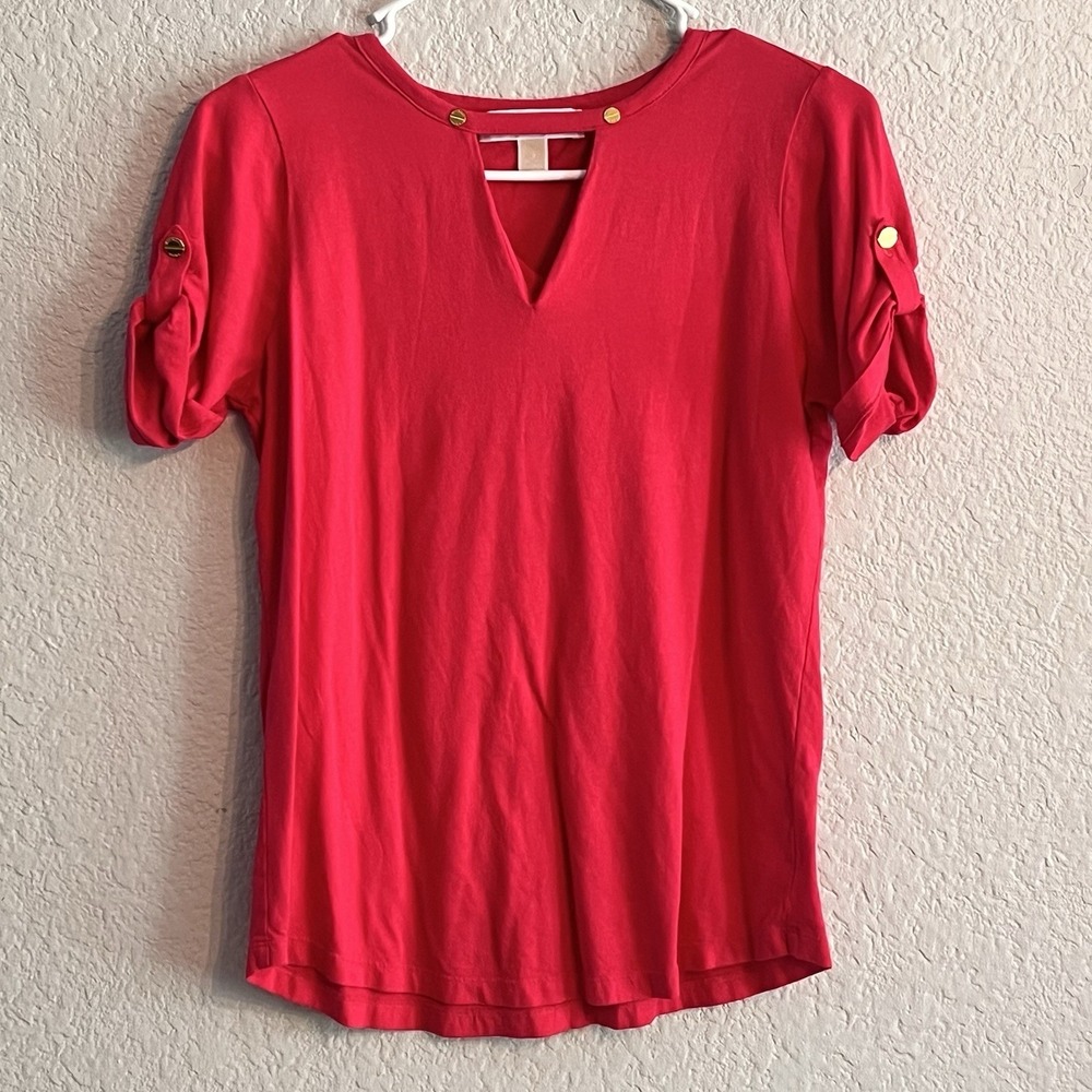 Michael Kors‎ Short Sleeve Pink Blouse Size Small Gold Buttons